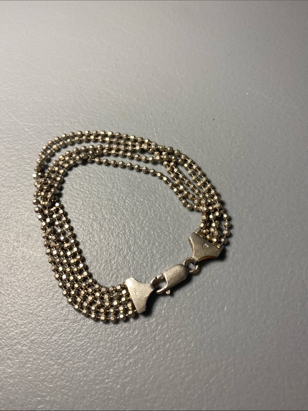 925 Silver Multi Strand Micro Mesh Bead Chain Bracelet Italy